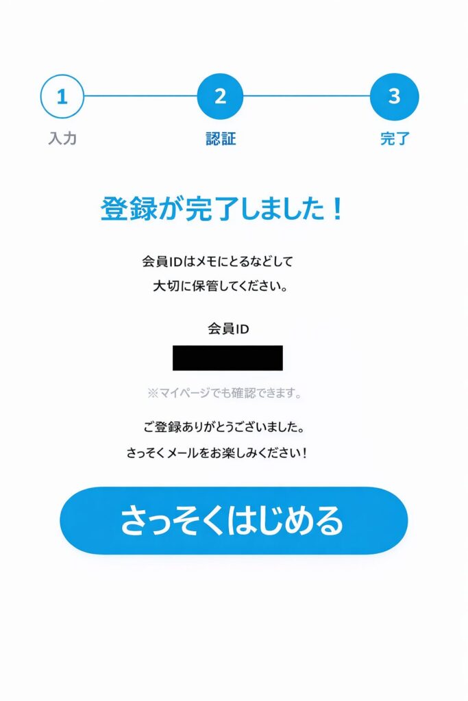 認証すると、認証が完了し、Jメールの会員登録が完了します。
